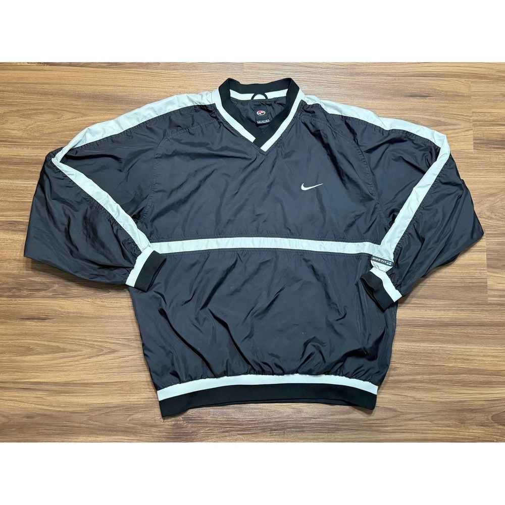 VTG Nike Tiger Woods Yin Yang Windbreaker Pullover V-Neck Colorblock Black Sz L